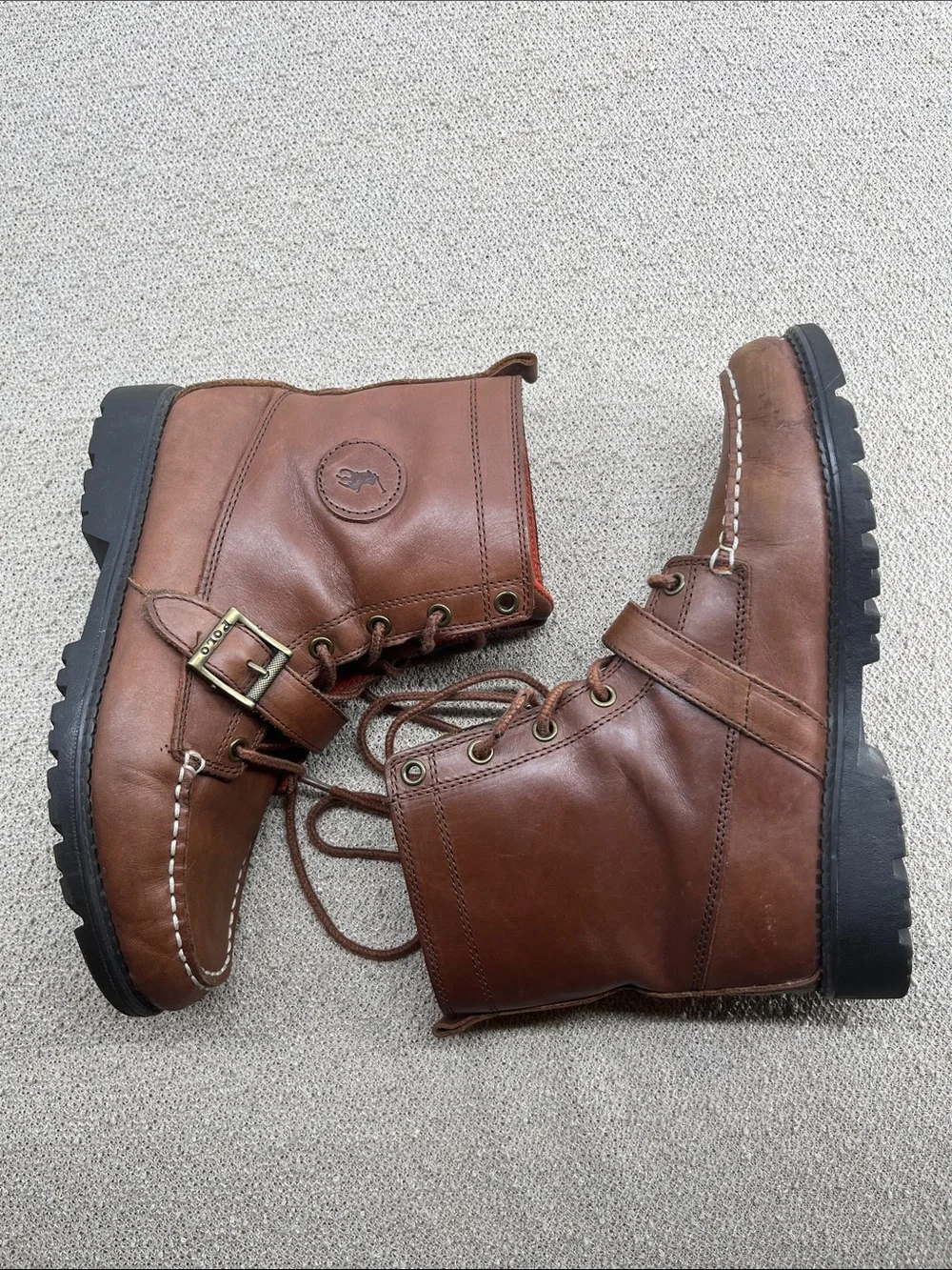 Polo by Ralph Lauren Men’s Cognac Leather Lace-Up Buckle Boot